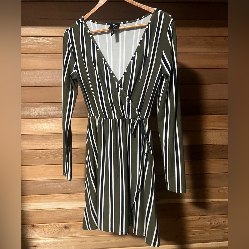 Derek Heart Olive Striped Long Sleeve Dress